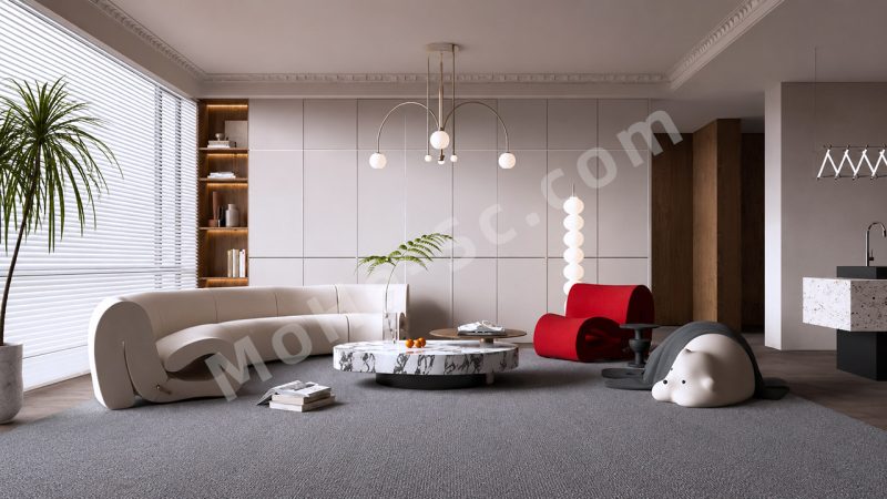 【客厅 Living Room】法式客厅SU模型   French-style living room SketchUp model