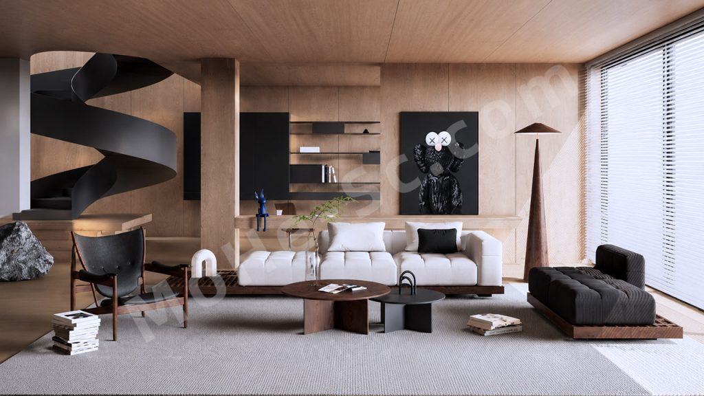 图片[1]-【客厅 Living Room】现代别墅客厅SU模型下载 Download Modern Villa Living Room SU Model