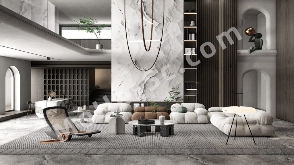 图片[1]-【客厅 living room】现代灰色调客厅SU模型 Modern gray-toned living room SU model