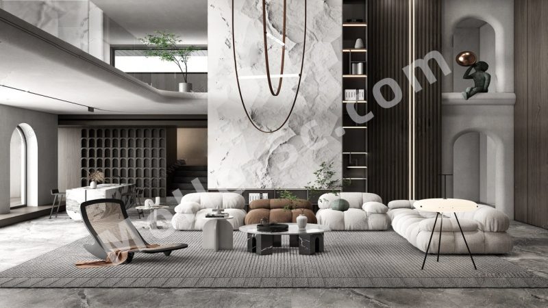 【客厅 living room】现代灰色调客厅SU模型 Modern gray-toned living room SU model