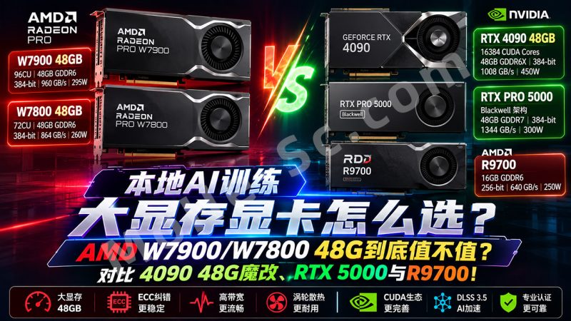 本地AI大模型部署训练，大显存显卡怎么选？AMD W7900/W7800 48G到底值不值？对比4090 48G魔改、RTX 5000与R9700！-MOHE素材库-设计行业的乐园，各类素材的矿山！