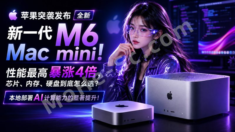苹果突袭发布 新一代 M6 Mac mini！性能最高暴涨4倍，芯片、内存、硬盘到底怎么选？本地部署AI计算能力的显著提升！-MOHE素材库-设计行业的乐园，各类素材的矿山！