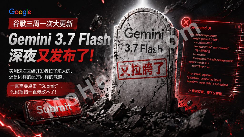 图片[1]-谷歌三周一次大更新，Gemini 3.7 Flash深夜又发布了！实测这次又给开发者拉了坨大的，一直需要点击“Submit”，代码报错一直修改不了！