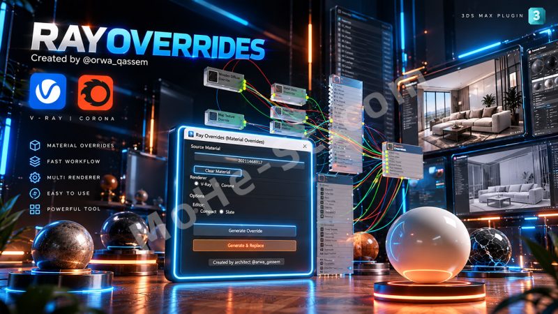 3ds Max 材质 Override 快速生成与替换工具，让 V-Ray、Corona 材质测试更加简单高效