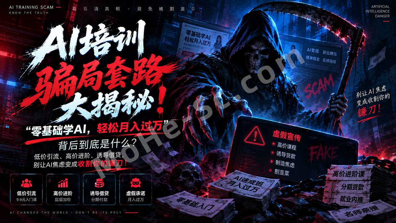 图片[1]-AI培训骗局套路大揭秘：“零基础学AI，轻松月入过万”背后到底是什么？低价引流、高价进阶、诱导借贷，别让AI焦虑变成收割你的镰刀