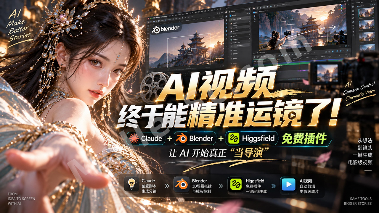 图片[1]-AI视频终于能精准运镜了！Claude + Blender + Higgsfield免费插件，让AI开始真正“当导演”