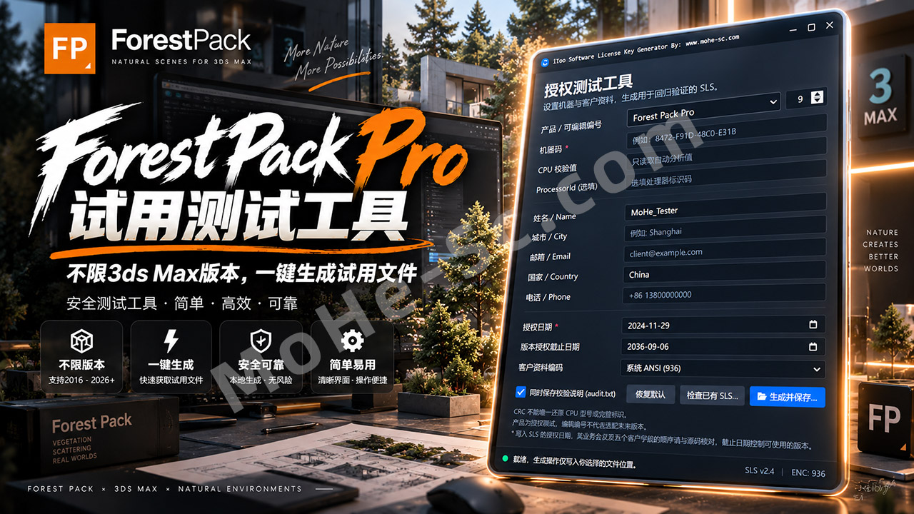 图片[1]-Forest Pack Pro 森林插件授权试用工具：不限3ds Max版本，一键开启试用功能，安全测试工具