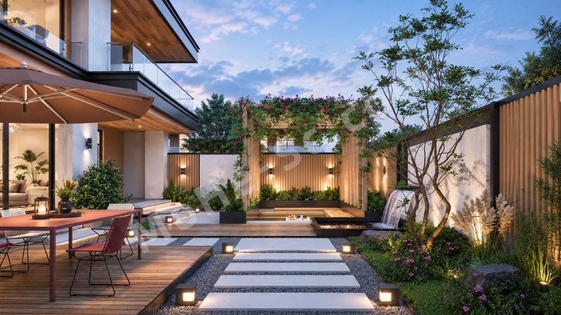 【庭院 Courtyard】现代庭院花园SU模型  Modern Courtyard Garden SketchUp Model-MOHE素材库-设计行业的乐园，各类素材的矿山！