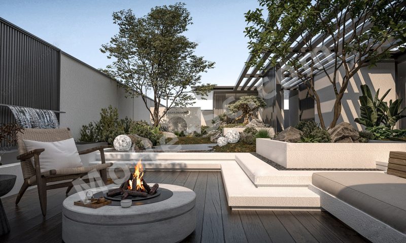 【庭院 Courtyard】现代庭院花园SU模型 Modern Courtyard Garden SketchUp Model-MOHE素材库-设计行业的乐园，各类素材的矿山！