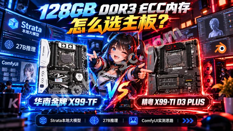 128GB DDR3 ECC内存怎么选主板？华南金牌X99-TF对比精粤X99-TI D3 PLUS：Strata本地大模型、27B推理与ComfyUI实测思路