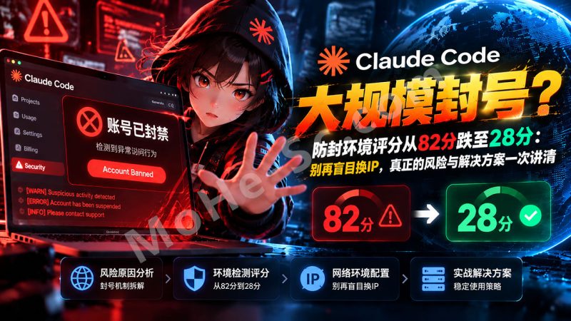Claude Code大规模封号？防封环境评分从82分跌至28分：别再盲目换IP，真正的风险一次讲清，附终极解决方案-MOHE素材库-设计行业的乐园，各类素材的矿山！
