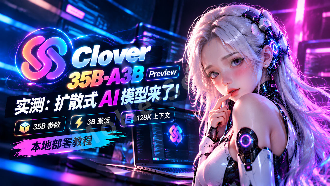 图片[1]-Clover 35B-A3B Preview 实测：扩散式 AI 模型来了！35B 参数、3B 激活、128K 上下文，本地部署教程