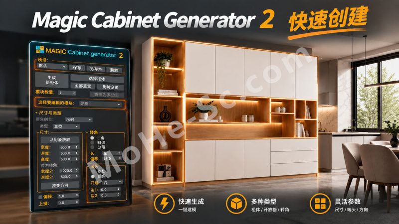 Magic Cabinet Generator 2：3ds Max 参数化柜体生成工具，快速制作定制柜、衣柜与橱柜 For 3ds Max 2020 +