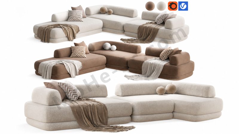 Zanotta Bumper Sofa 模块化组合沙发 3D 模型下载｜3ds Max、OBJ、FBX