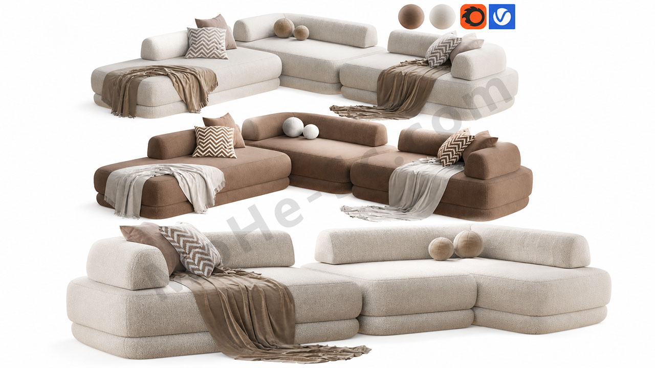 图片[1]-Zanotta Bumper Sofa 模块化组合沙发 3D 模型下载｜3ds Max、OBJ、FBX
