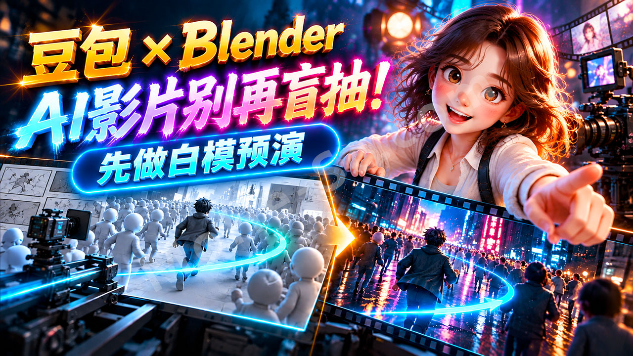 图片[1]-豆包＋MCP 邪修连接控制 Blender 白模，AI视频生成别再盲目抽卡了！先预演镜头再生成，减少废片与制作成本